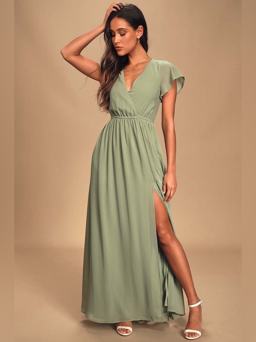 NWOT Lulus Lost in the Moment Sage Brush Maxi Dress